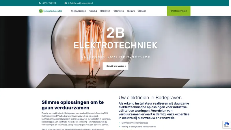 Website van 2B Elektrotechniek BV