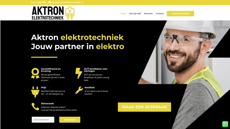 Website van Aktron Elektrotechniek