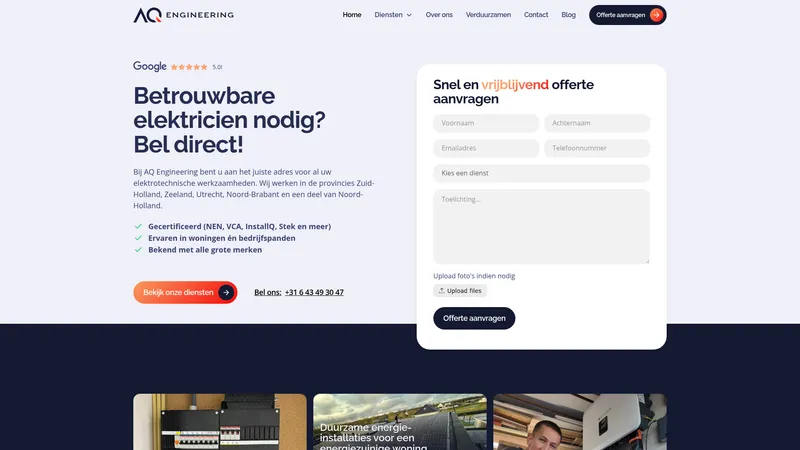 Website van AQ Engineering B.V.