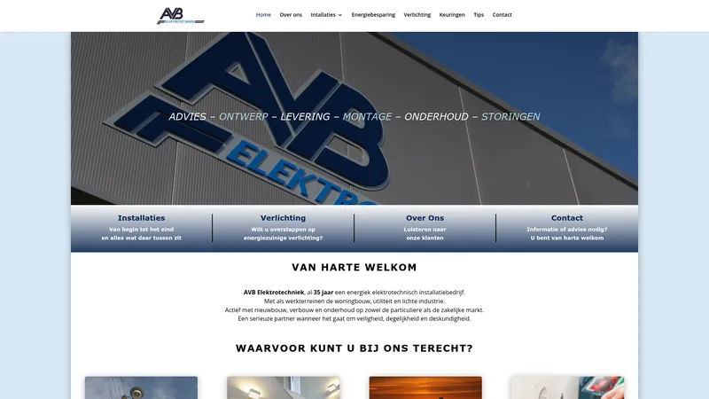 Website van AVB Elektrotechniek