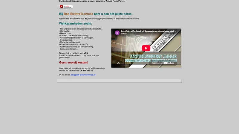 Website van Bak Elektrotechniek