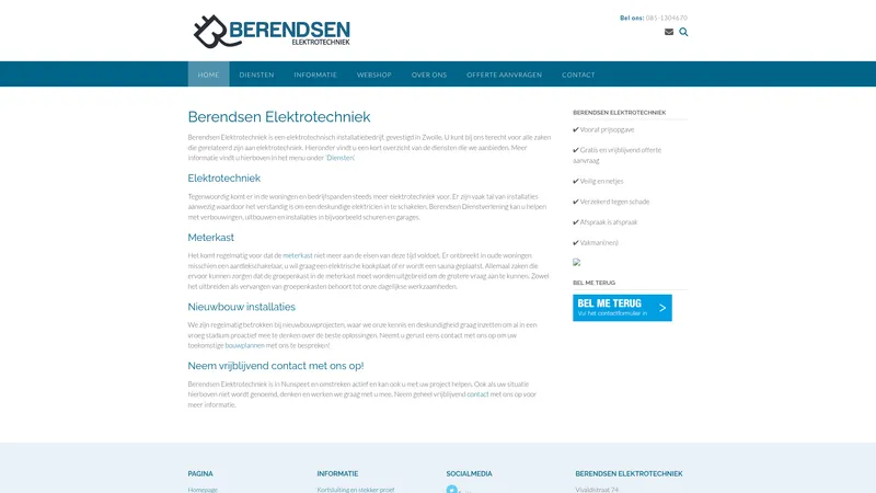 Website van Berendsen Elektrotechniek