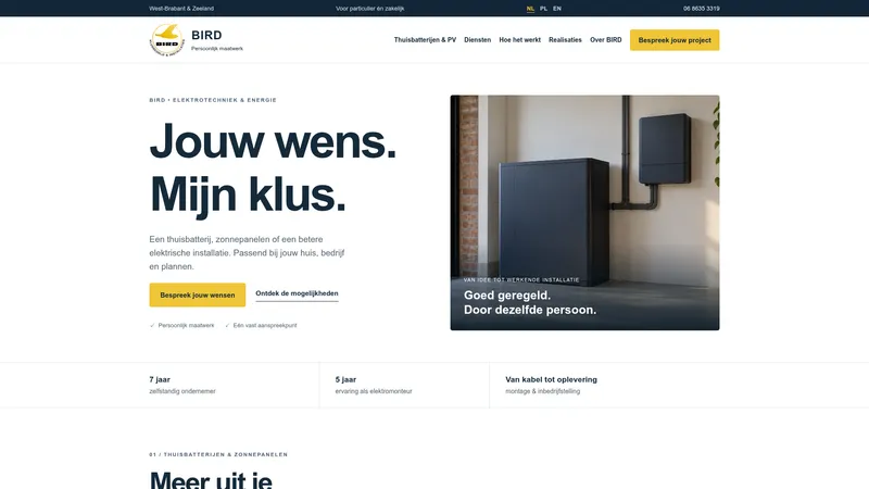 Website van Bird Klusbedrijf