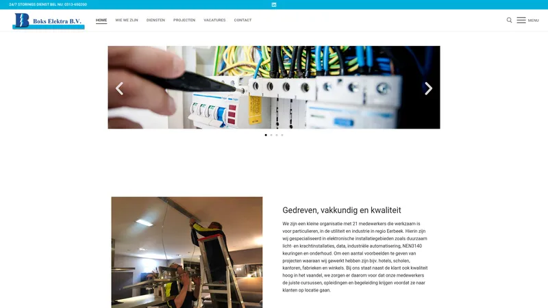 Website van Boks Elektra B.V.