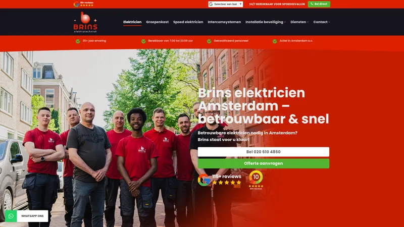 Website van Brins Elektra Service Amsterdam