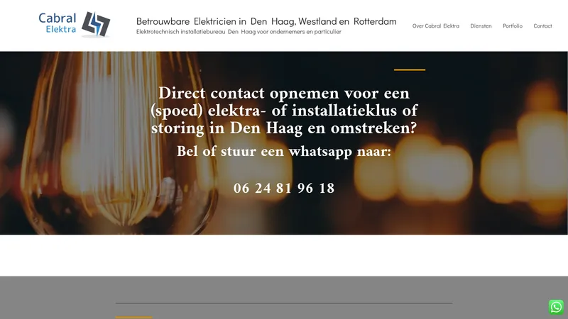 Website van Cabral Elektra - Elektrotechnisch Installatiebureau en renovaties Den Haag, Rotterdam en omstreken