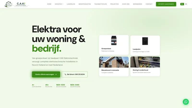Website van CAK Elektrotechniek