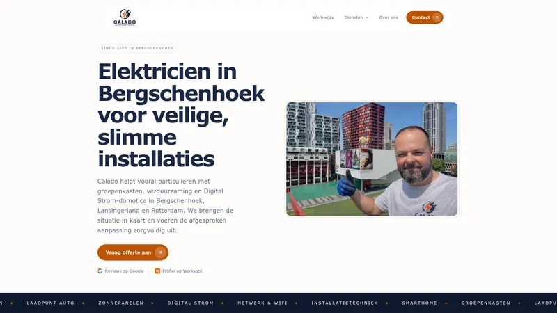 Website van Calado Elektrotechniek