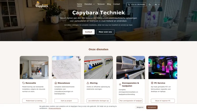 Website van Capybara Techniek