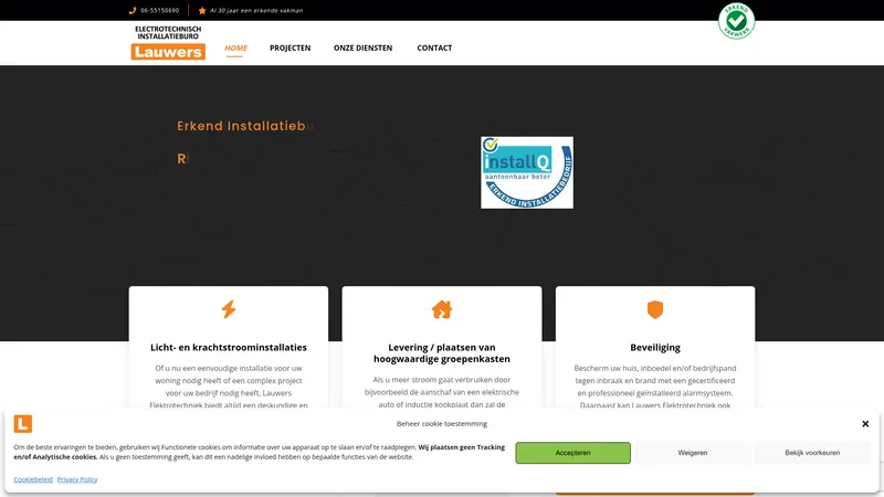 Website van Electrotechnisch Installatie Bureau F. Lauwers