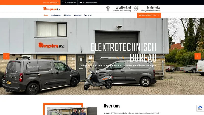 Website van Electrotechnisch Installatiebureau Ampère B.V.