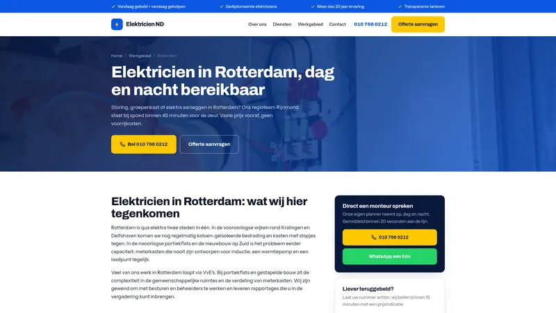 Website van Elektricien Rotterdam ND