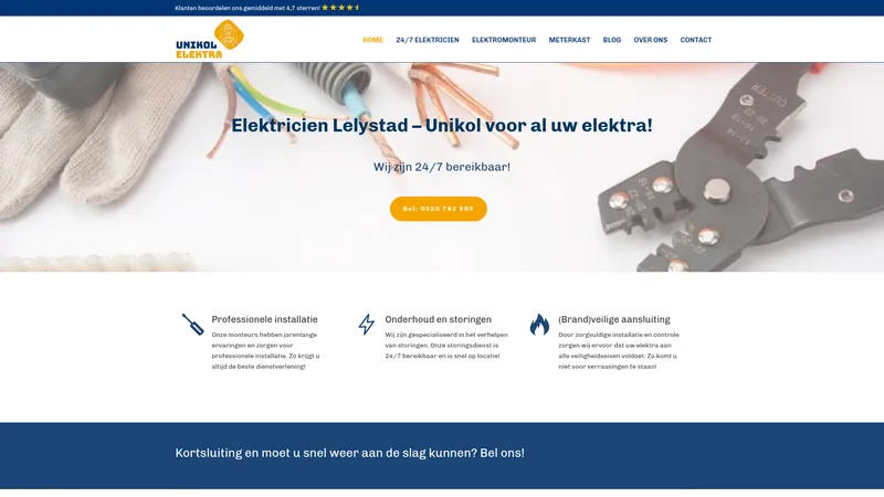 Website van Elektricien Unikol Lelystad