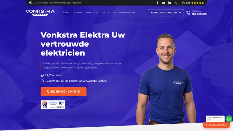 Website van Elektricien Utrecht | 24/7 Storingen, Groepenkast, Kortsluiting, Thuisbatterij, Elektra Aanleggen