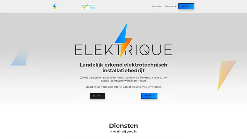Website van Elektrique - Elektricien en NEN Scope inspecteur