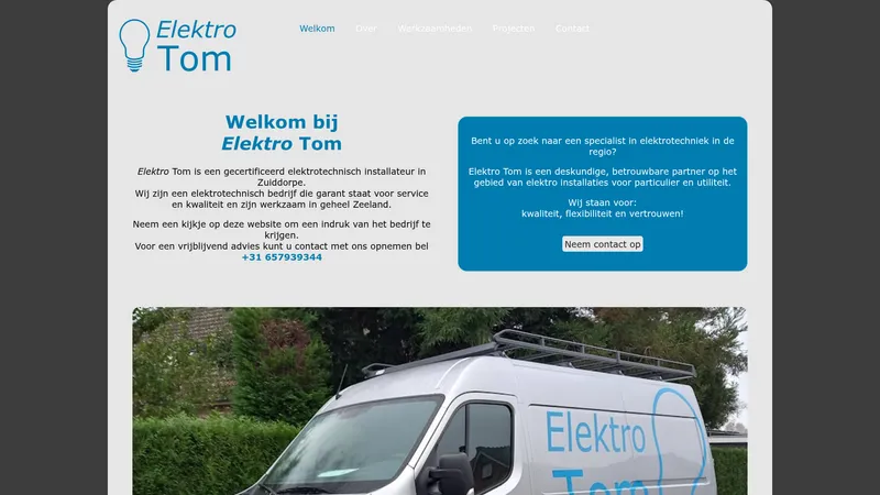 Website van Elektro Tom