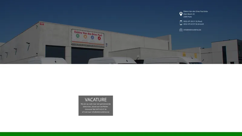 Website van Elektro Van den Dries Paul BVBA