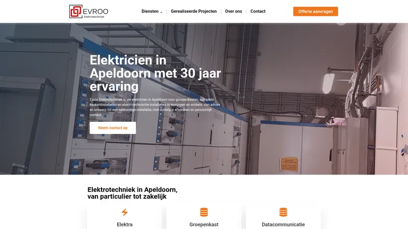 Website van Evroo Elektrotechniek
