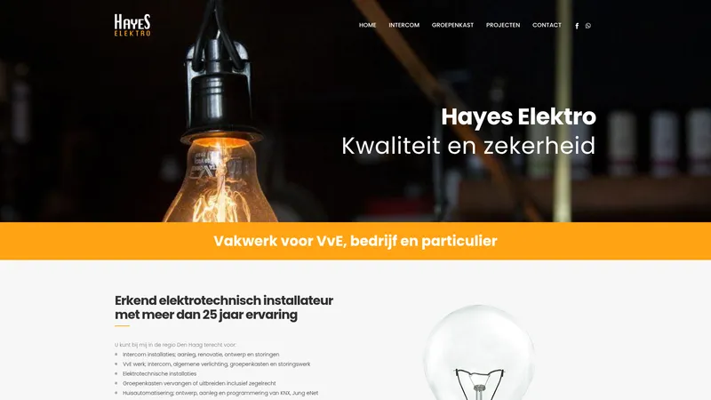 Website van Hayes Elektrotechniek