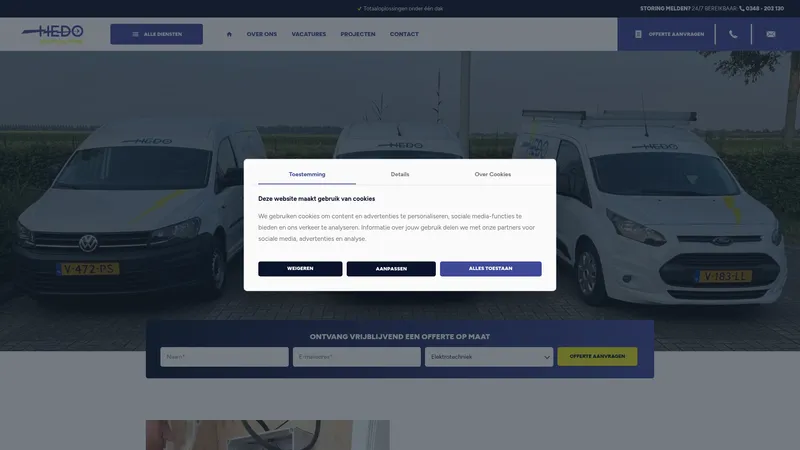 Website van Hedo Elektrotechniek