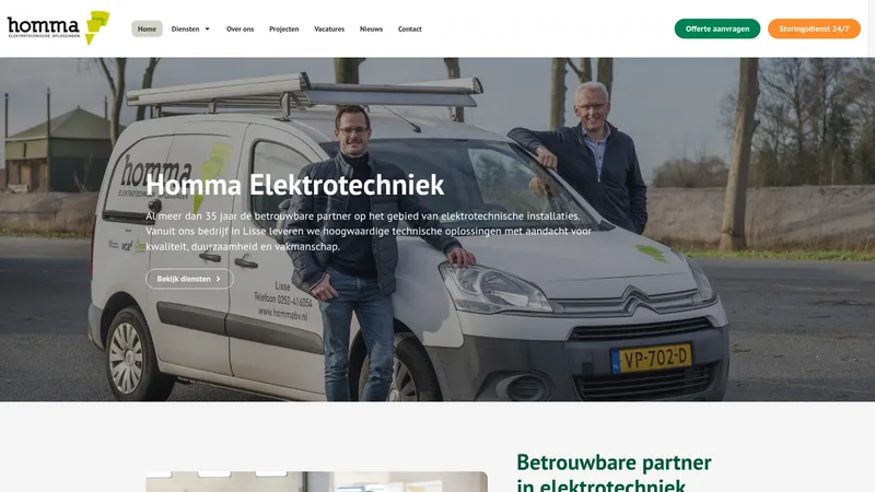 Website van Homma Elektrotechniek B.V.