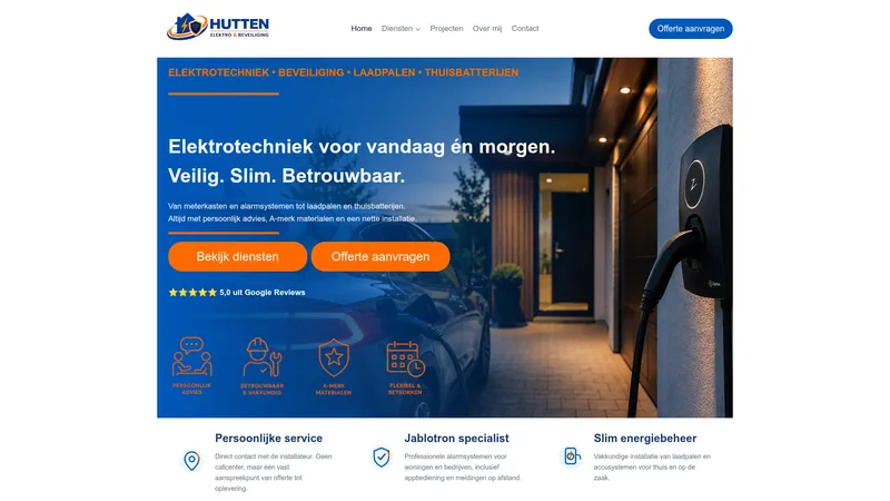 Website van Hutten Elektro & Beveiliging