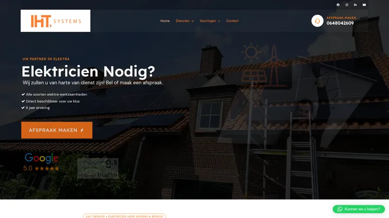 Website van IHT Systems Elektrotechniek