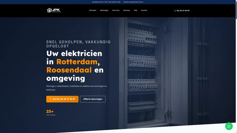 Website van JPK Elektrotechniek