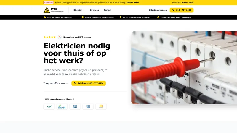 Website van KTR Elektrotechniek | Elektricien Den Haag, Utrecht, Delft, Rotterdam