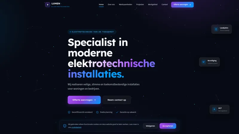Website van Lumen Elektrotechniek