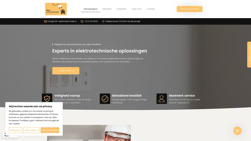 Website van MLH Elektrotechniek
