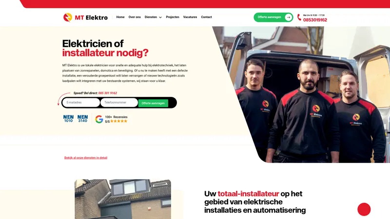 Website van MT Elektro | Elektricien Utrecht