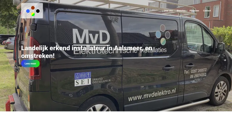 Website van MvD Elektrotechnische installaties