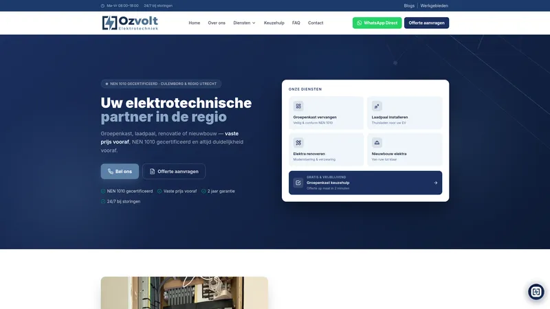 Website van Ozvolt Elektrotechniek