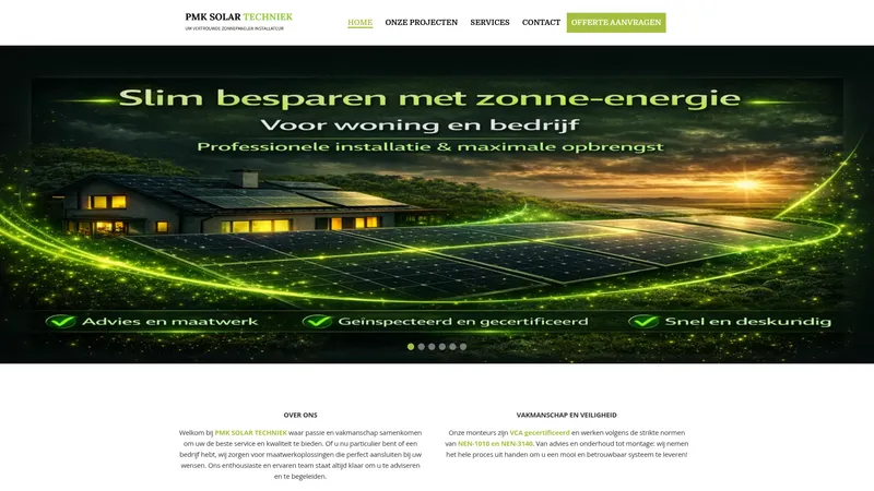 Website van PMK Solar Techniek