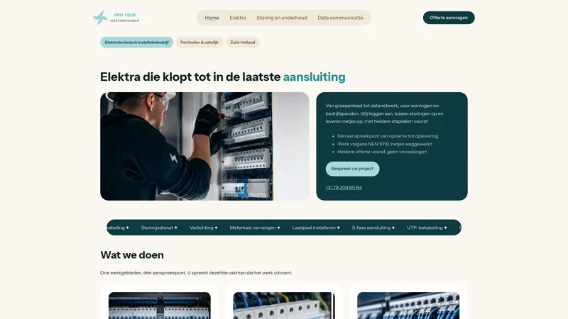 Website van Pro Tech Elektrotechniek