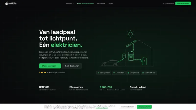 Website van Sangara Elektrotechniek