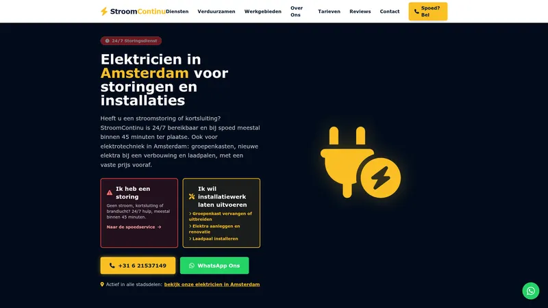 Website van StroomContinu - Elektricien 24/7 Amsterdam Noord-Holland