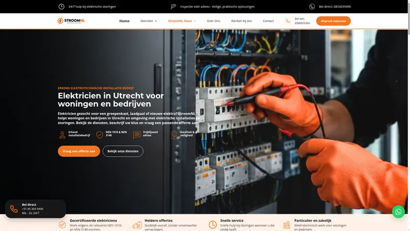 Website van StroomNL Elektrotechniek