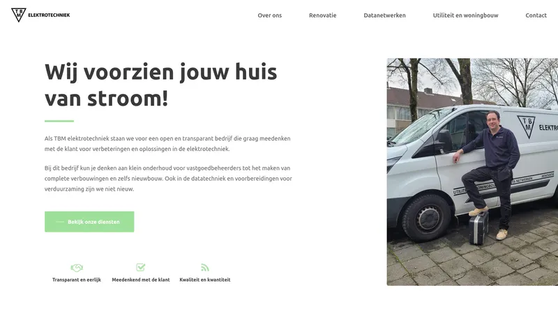 Website van TBM Elektrotechniek