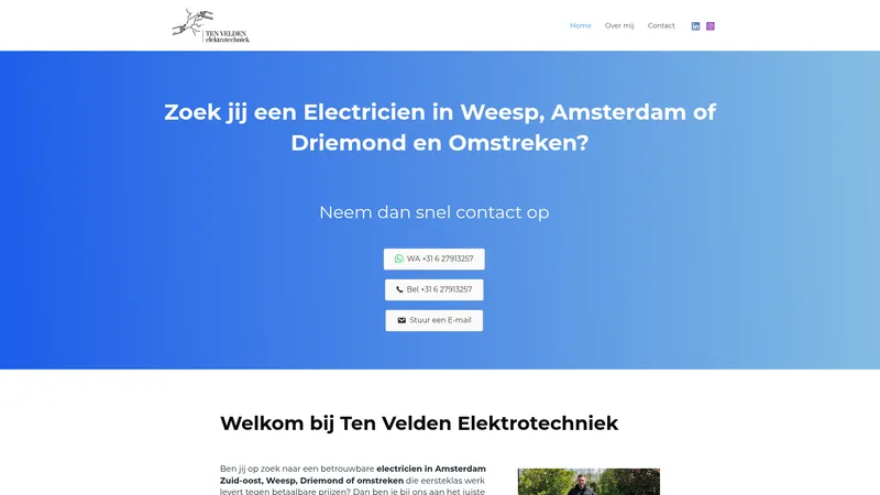 Website van Ten Velden Elektrotechniek