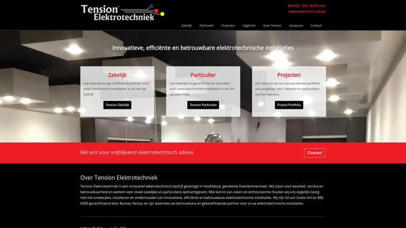 Website van Tension Elektrotechniek