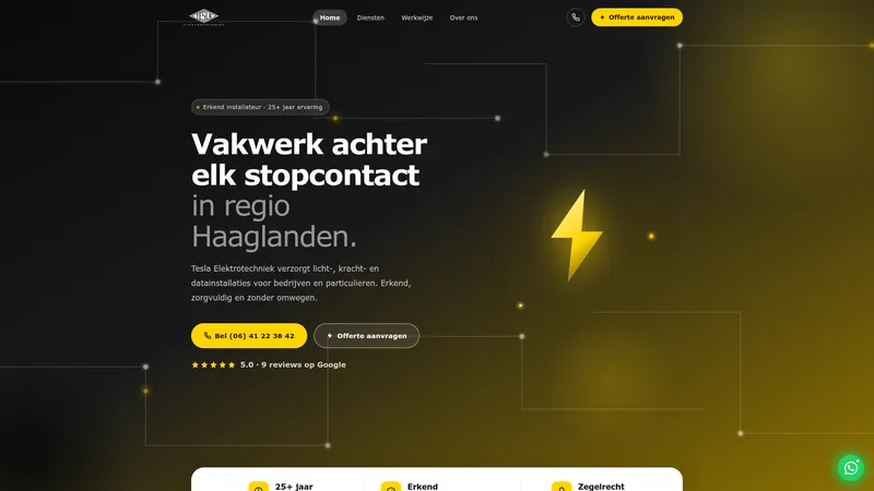 Website van Tesla Elektrotechniek
