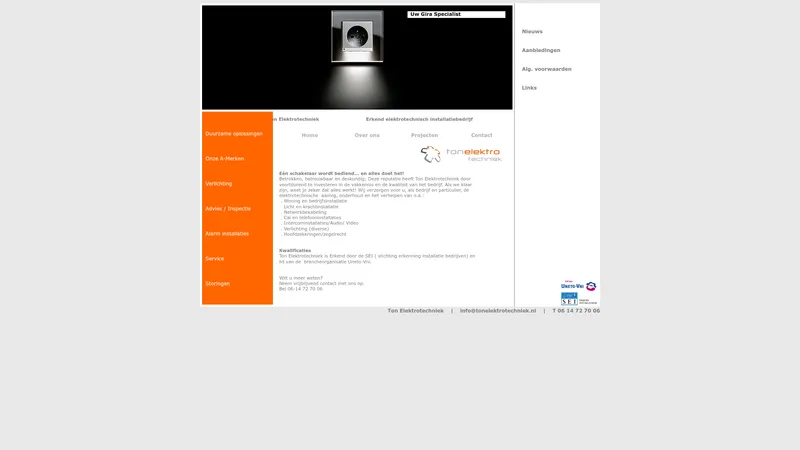 Website van Ton Elektrotechniek