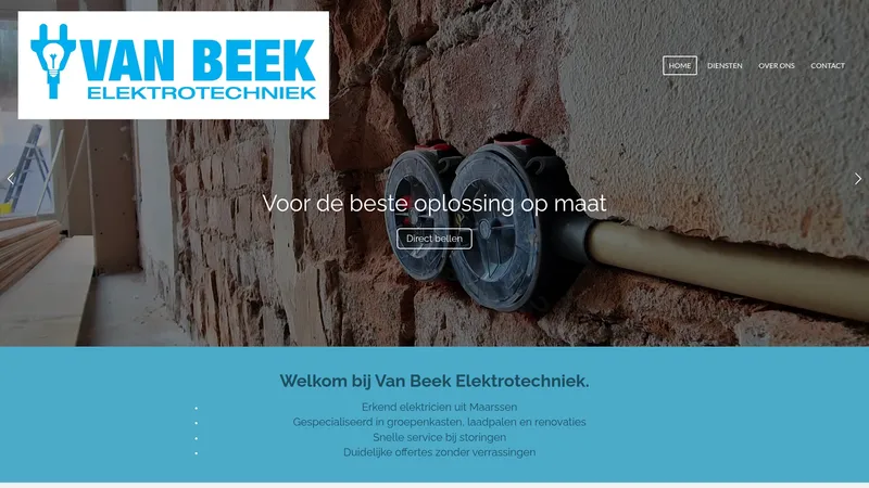 Website van Van Beek Elektrotechniek