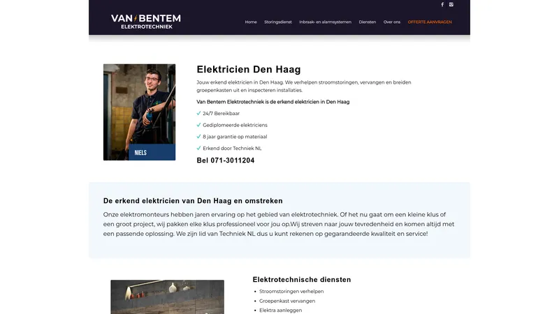 Website van Van Bentem Elektro Techniek B.V