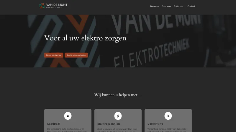 Website van Van de Munt elektrotechniek