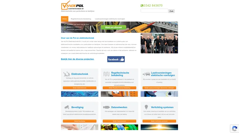 Website van Van de Pol Elektrotechniek BV