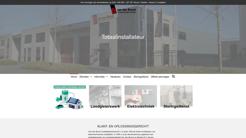 Website van Van den Bosch Installatietechniek BV