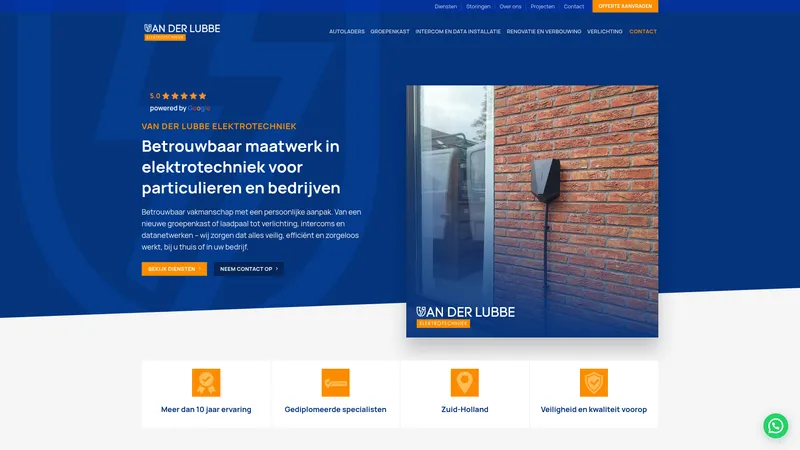 Website van van der Lubbe Elektrotechniek
